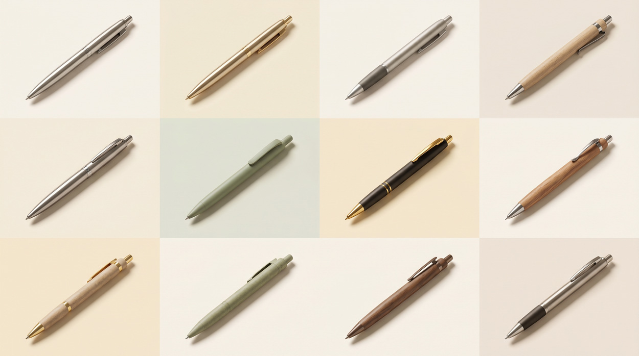 Gama completă de pixuri personalizate DeMedia: pixuri metalice, din plastic, ecologice, de lux, Parker, Waterman, Rollerball, Inkless, multifuncționale, din lemn și bambus &mdash; toate disponibile pentru personalizare cu logo prin gravură laser, tampografie, serigrafie sau UV.